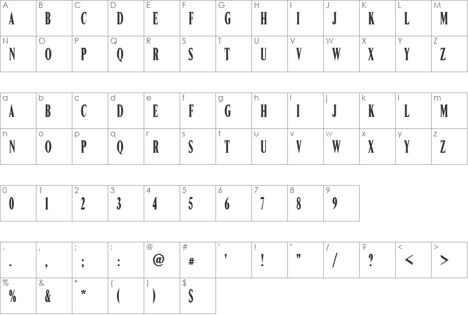 Nimbus Roman Becker ModComD font character map preview