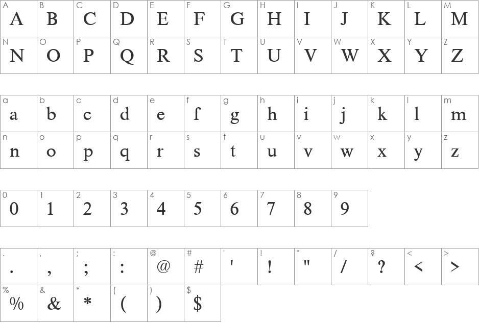 Nimbus Roman Becker No2TReg font character map preview