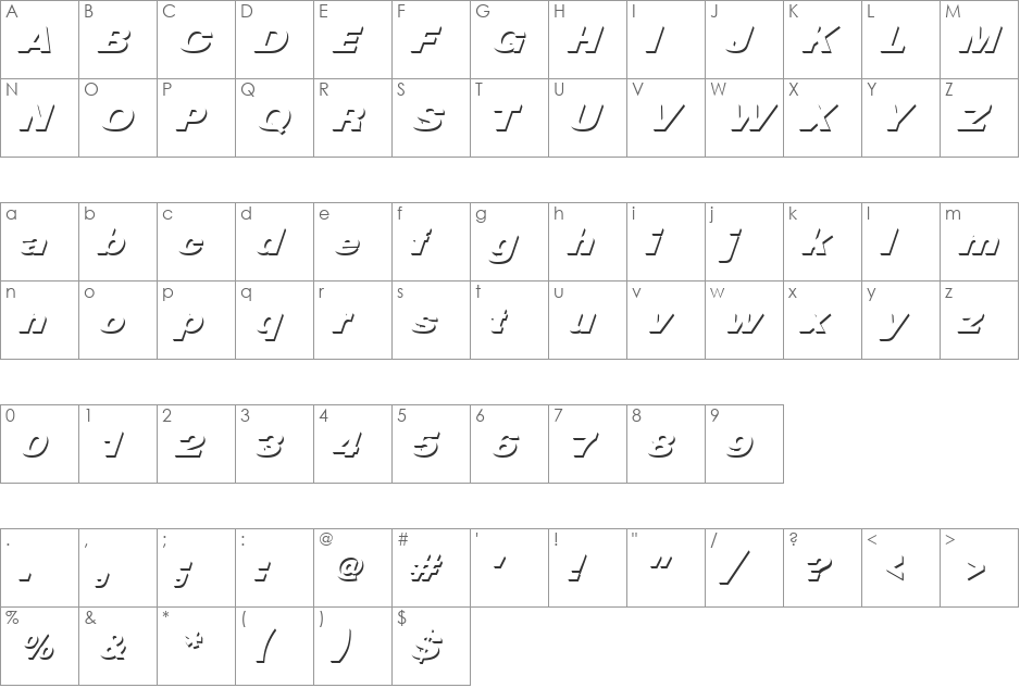 Nimbus Sans Becker DiaOnlShaD font character map preview