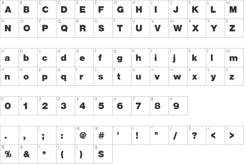 Nimbus Sans Becker PBla font character map preview