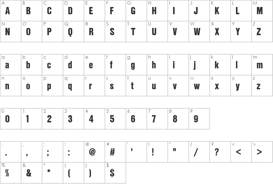 Nimbus Sans Becker PBlaCon font character map preview