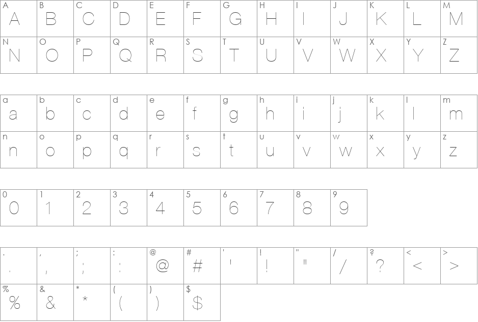 Nimbus Sans Becker PUltLig font character map preview