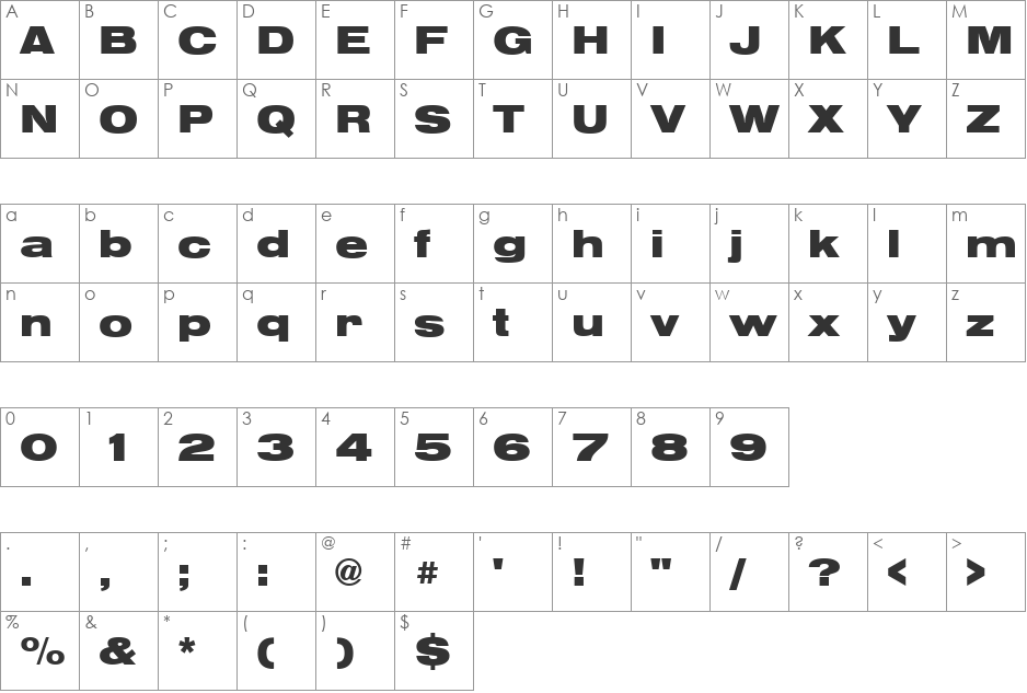 Nimbus Sans Becker TBlaExt font character map preview