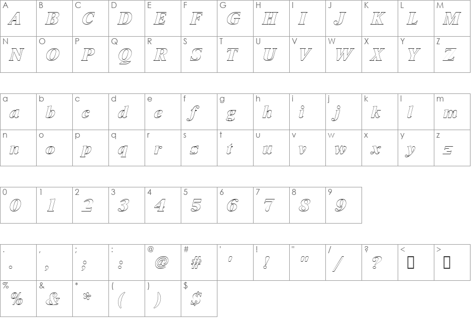 NimbusRomDExtBolItaOu1 font character map preview