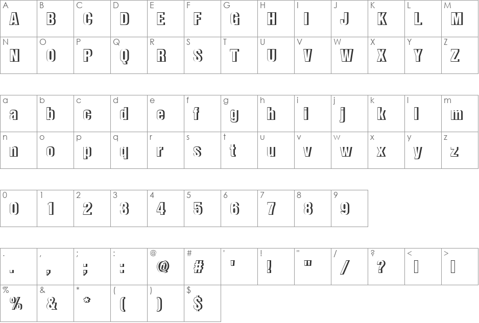 NimbusSanDBlaConRe1 font character map preview