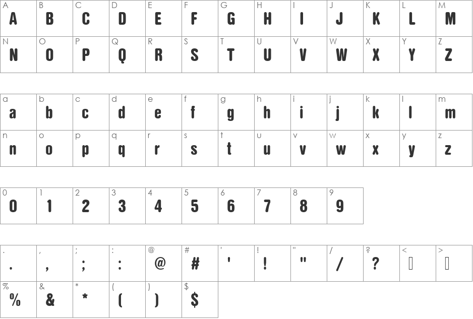 NimbusSanDBlaConRo1 font character map preview