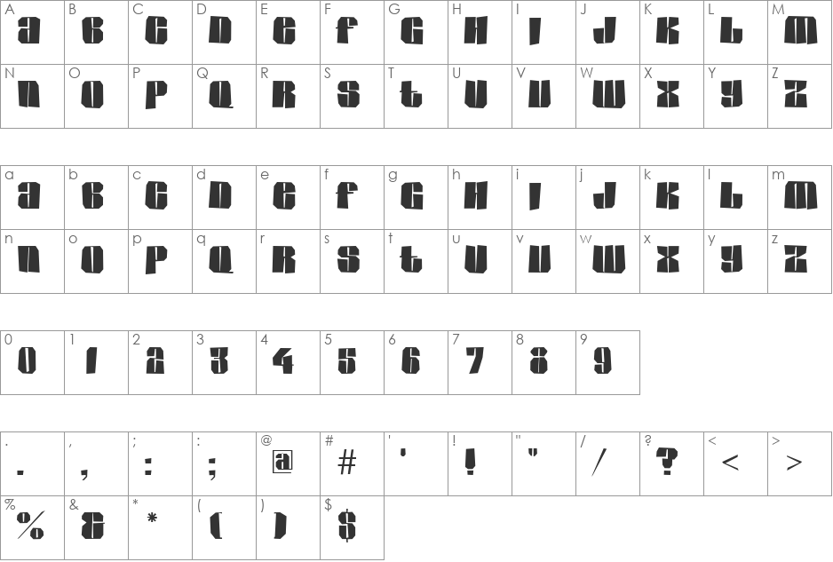 a_GladeBrk font character map preview