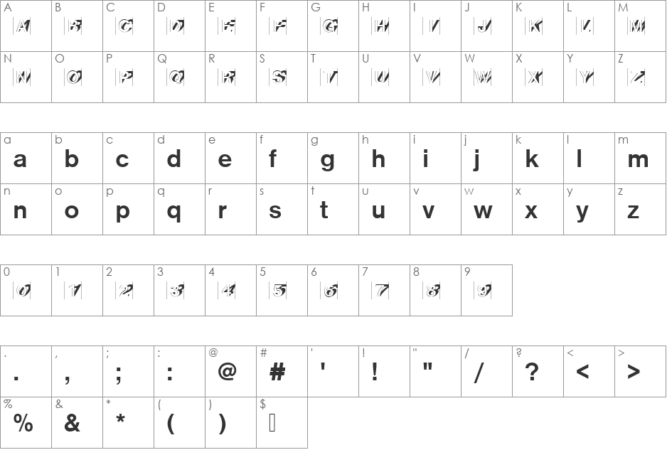 NimbusSanIniDBol font character map preview