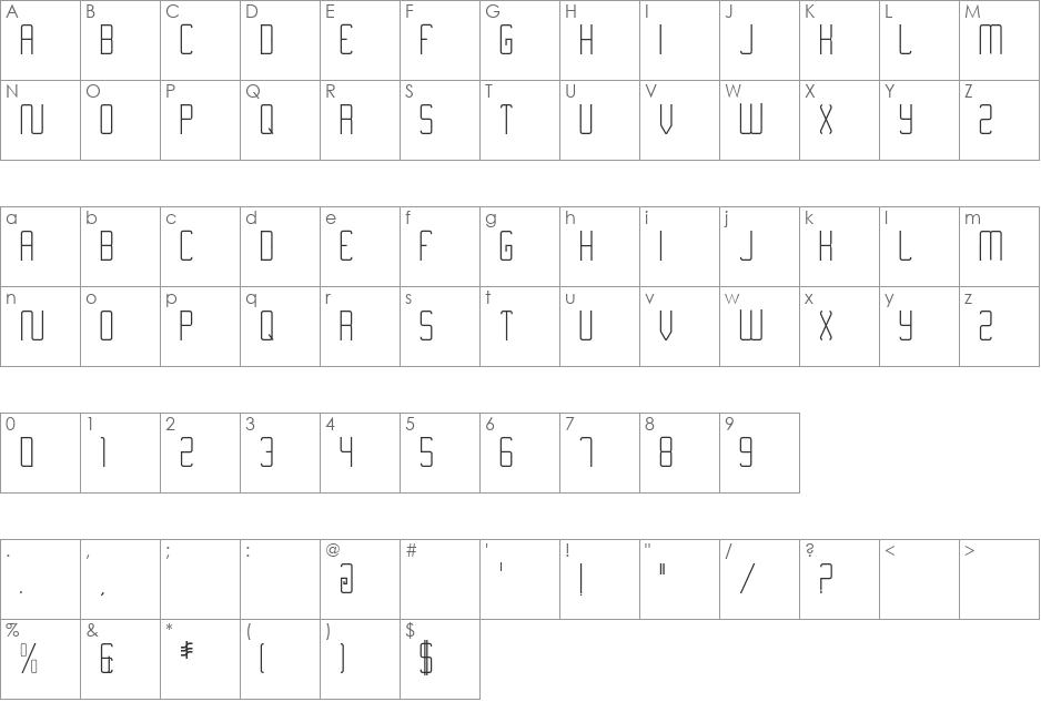 Nimiran font character map preview