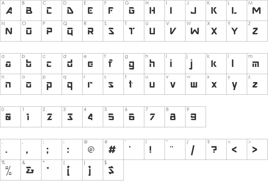 NimrodDisplaySSK font character map preview