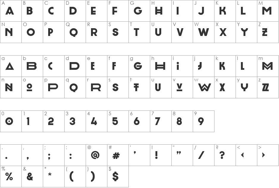 Nina font character map preview