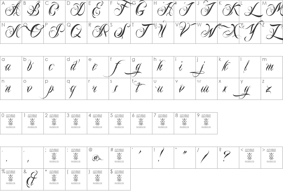 Nina Script Demo font character map preview