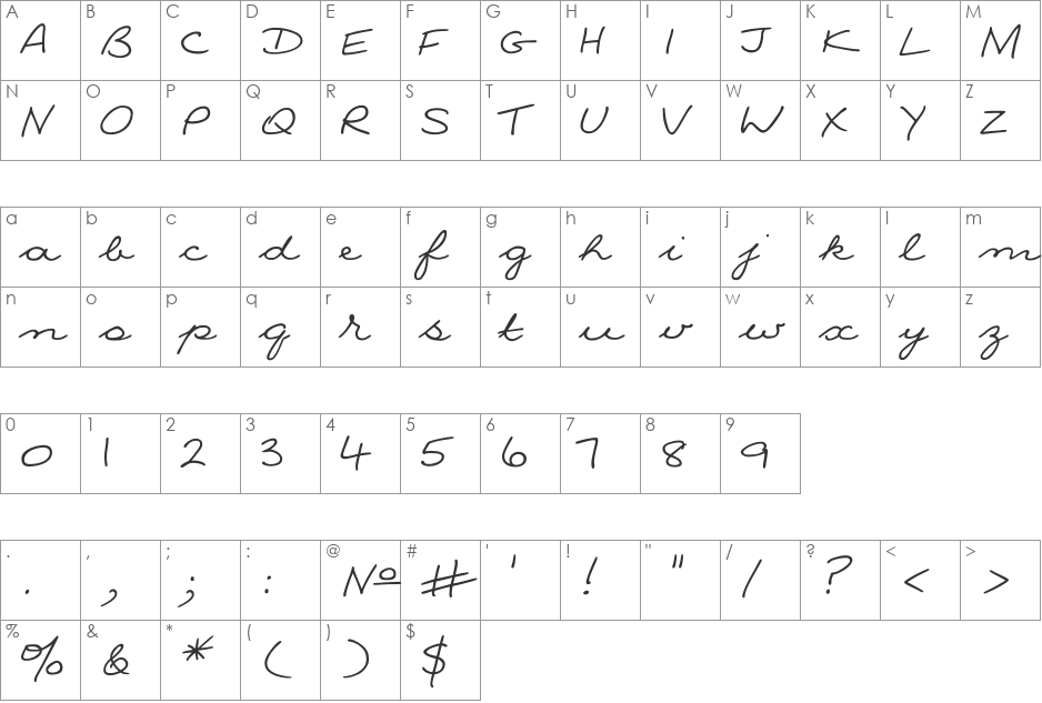 NinaC font character map preview