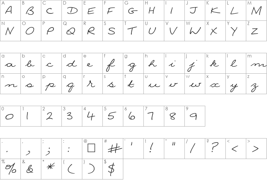 NinaCTT font character map preview
