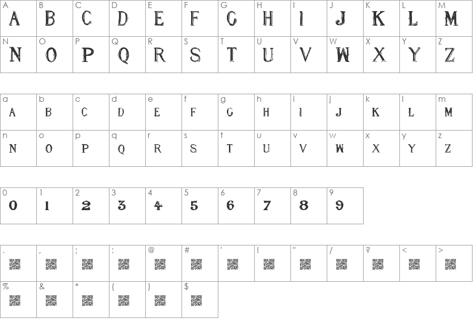 NineEight font character map preview
