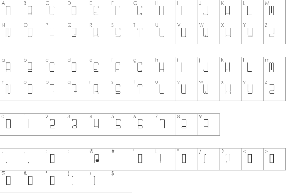 Niner font character map preview