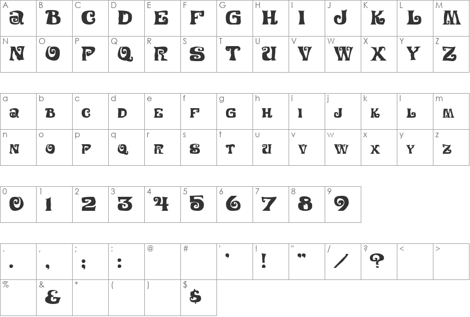 Ninja font character map preview