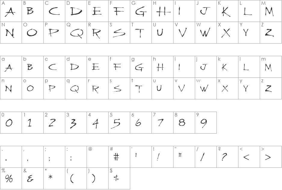 Ninja font character map preview