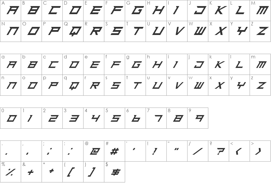 Ninja Rush font character map preview