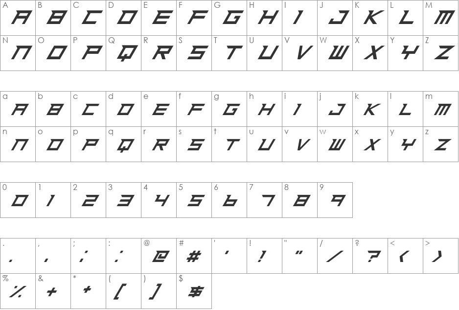 Ninja Rush font character map preview