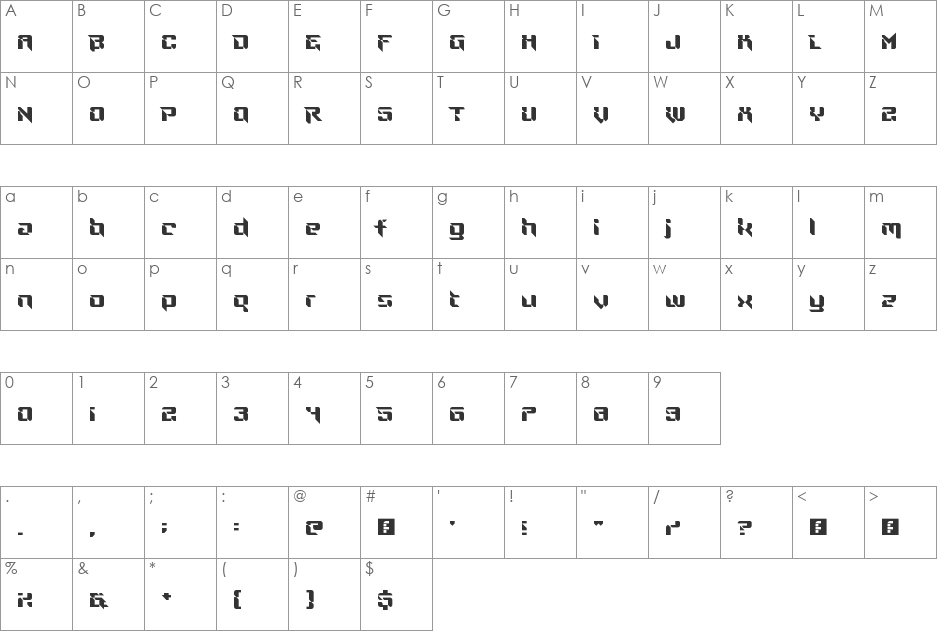 Ninja Thing font character map preview