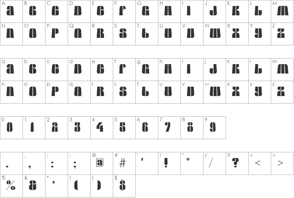 a_GladeDefl font character map preview