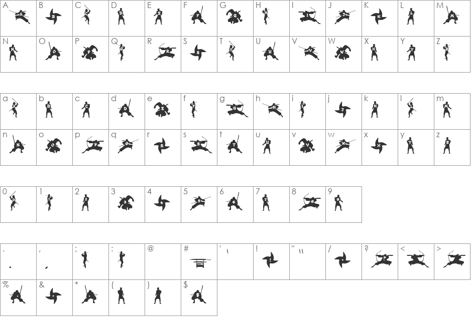 Ninjas font character map preview