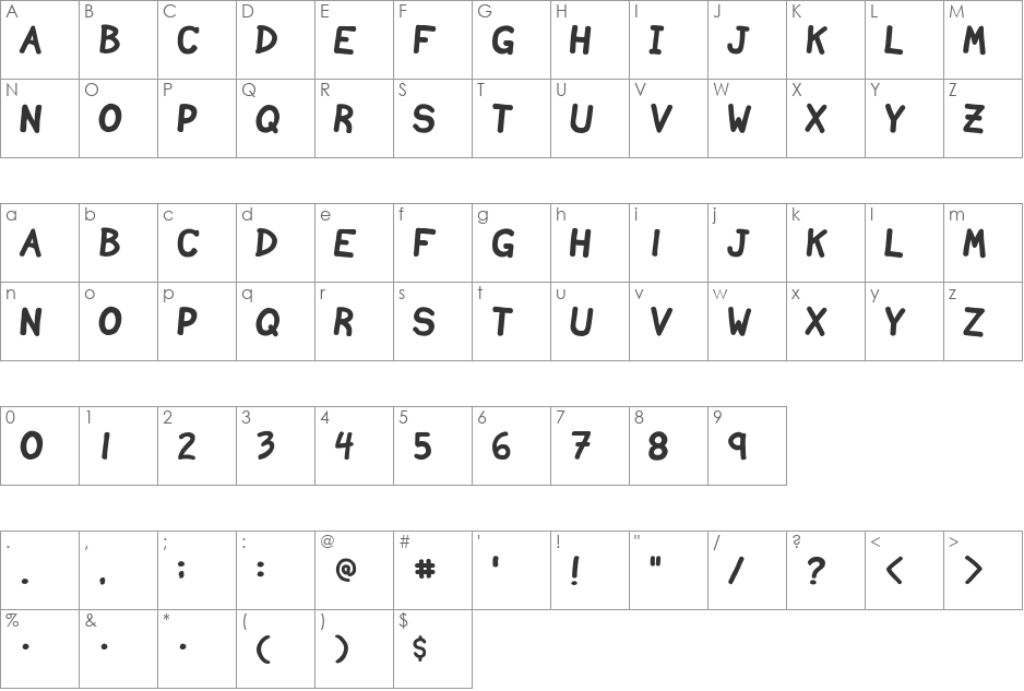 Ninjascript font character map preview