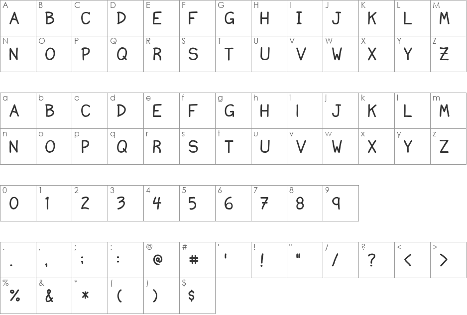 Ninjascript Untercase font character map preview
