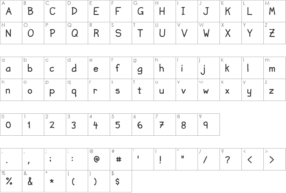 Ninjascript Untercase font character map preview