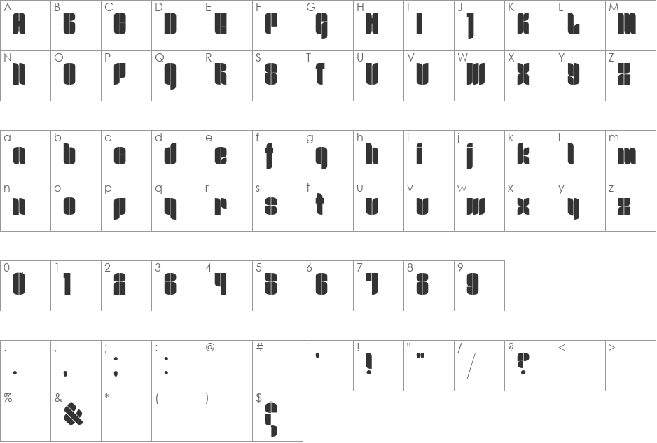 Ninjo font character map preview