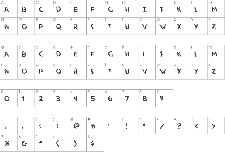 Ninjutsu BB font character map preview