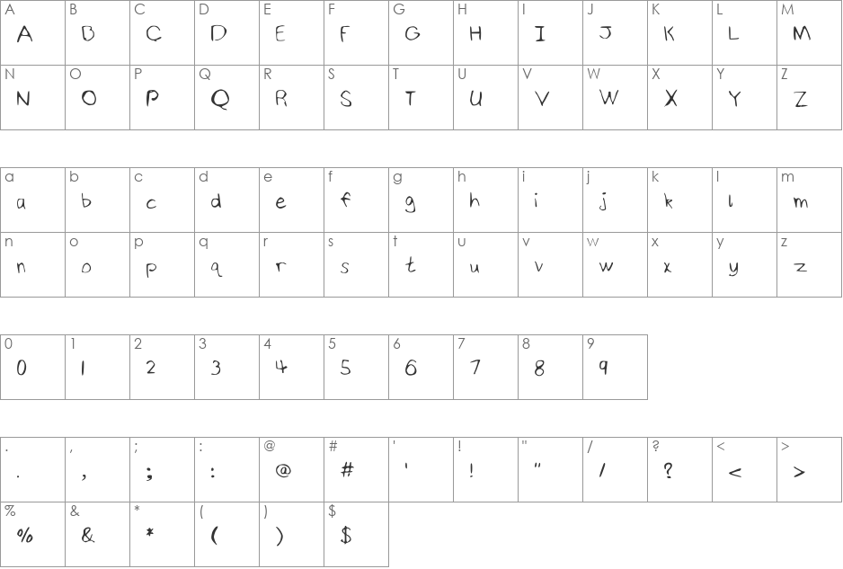 Ninjy'sHandWriting regular font character map preview