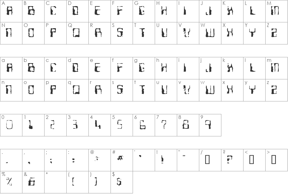 Ninteen 77 font character map preview