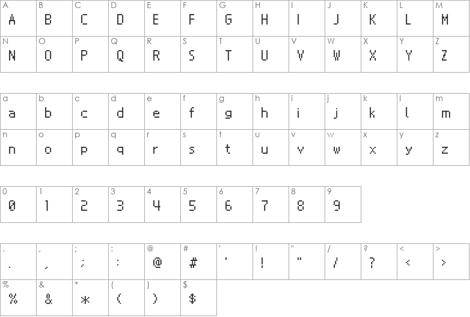 Nintendo DS BIOS font character map preview