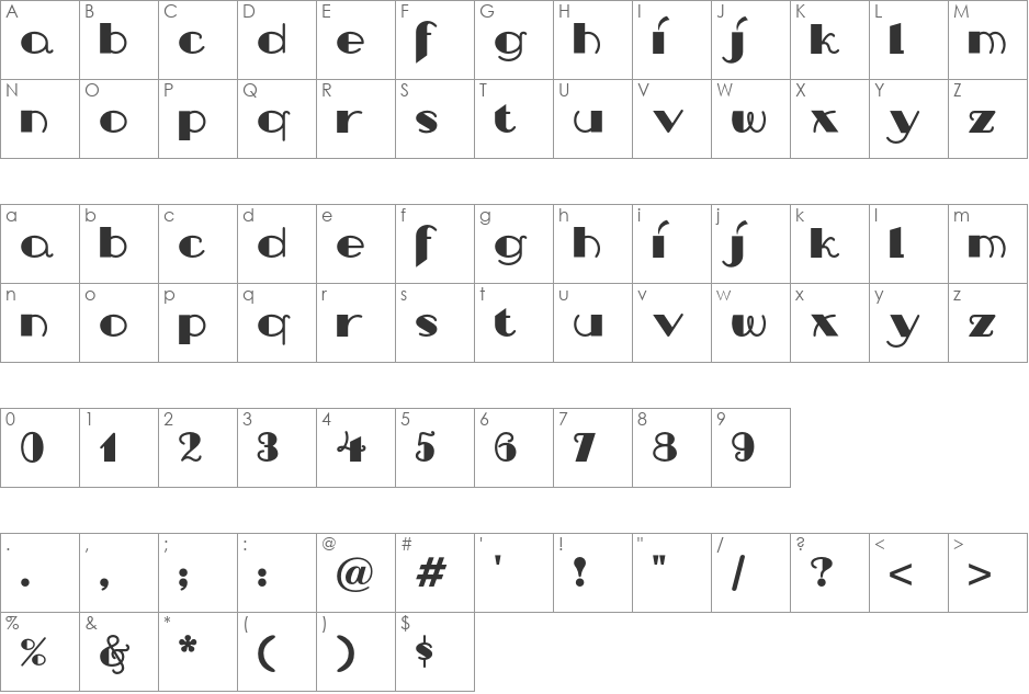 Nip And Tuck NF font character map preview