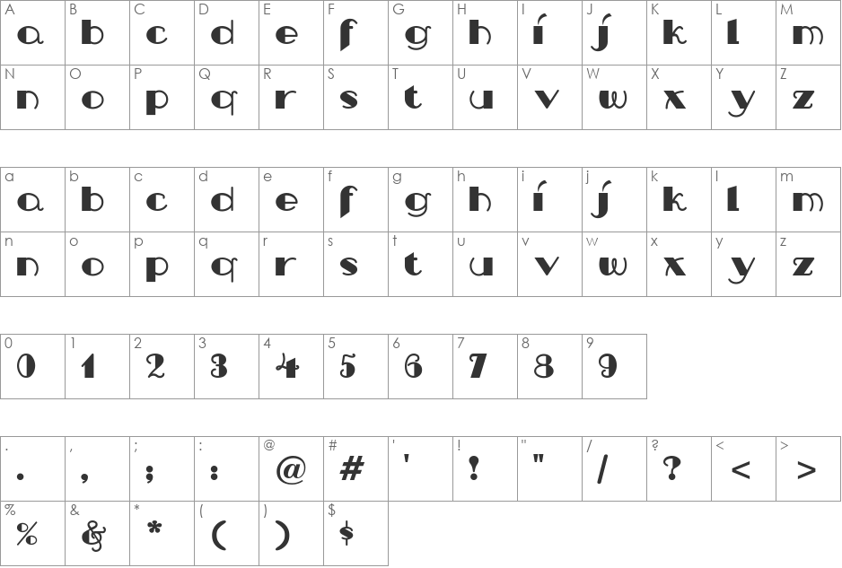 NipAndTuck font character map preview