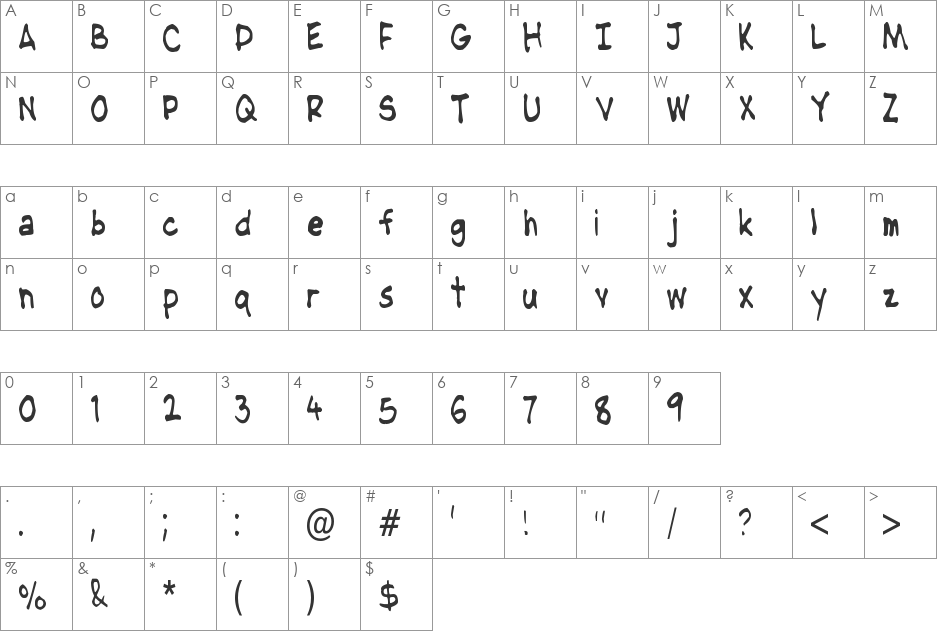 NipCen's Handwriting Condesnsed font character map preview