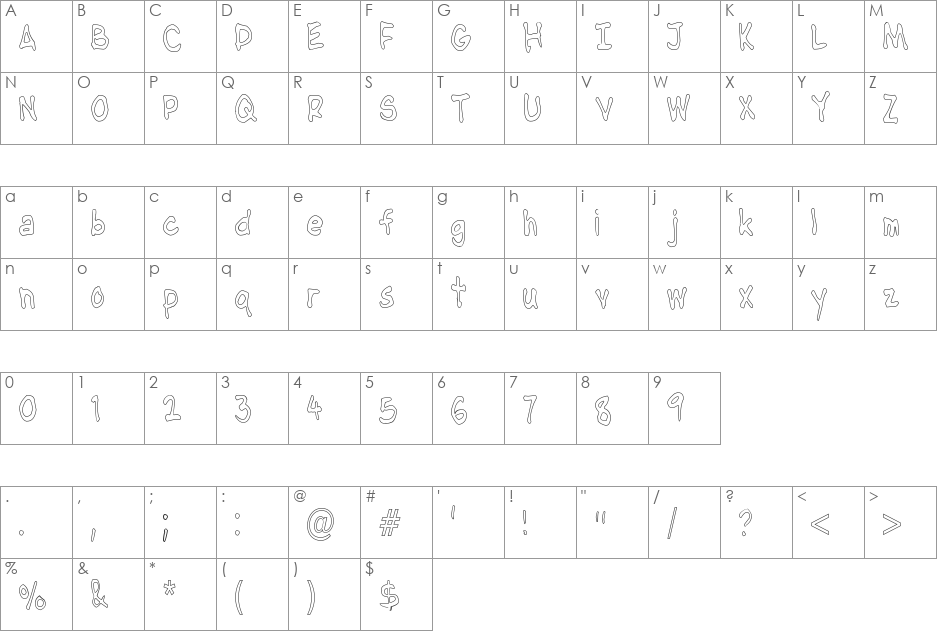 NipCen's Handwriting CondOut font character map preview