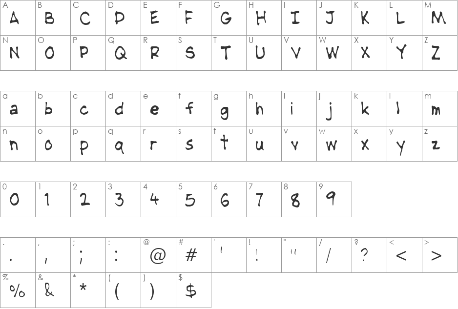 NipCen's Handwriting Light font character map preview