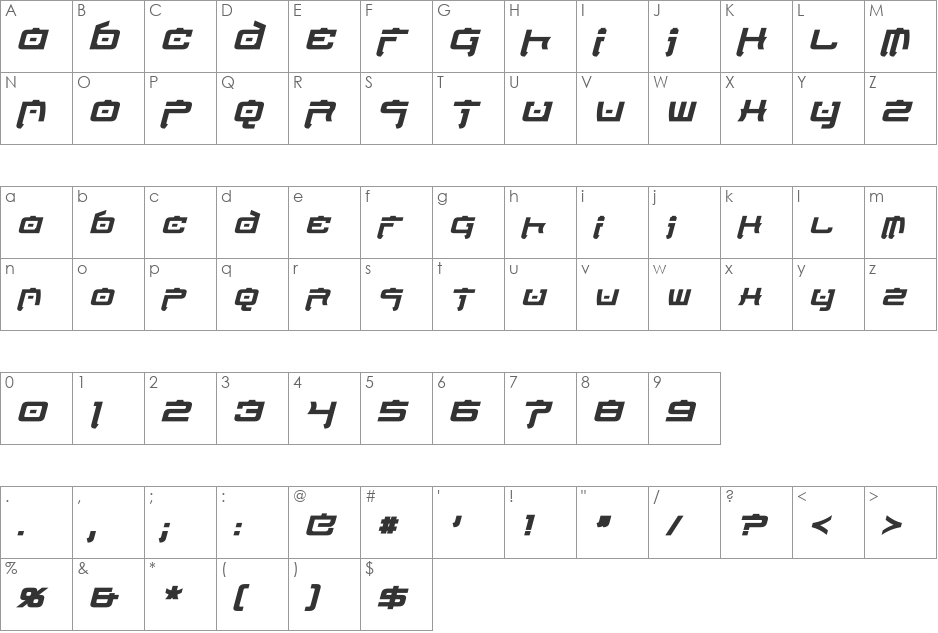 Nippon Tech font character map preview