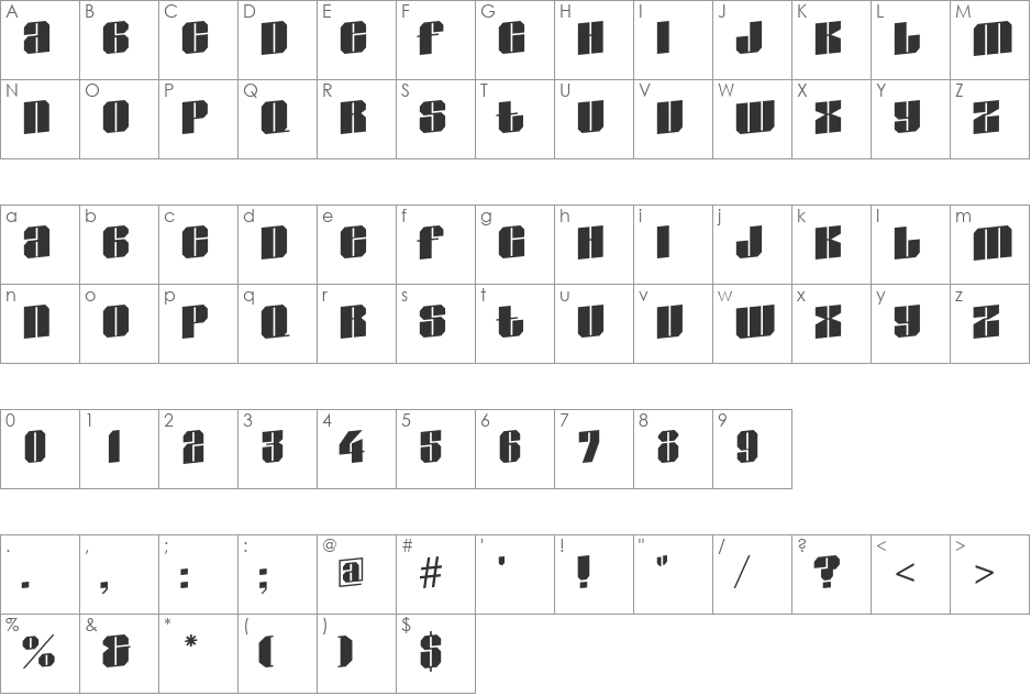 a_GladeUp font character map preview