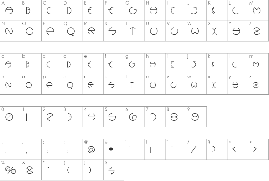 Nirwana font character map preview
