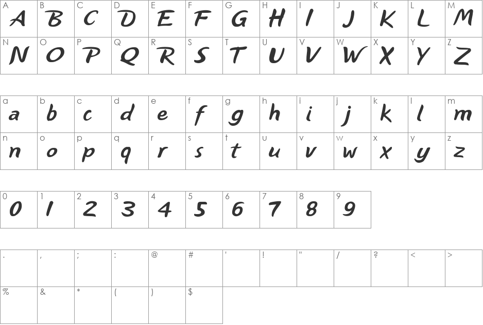 NiseBuschGardens font character map preview