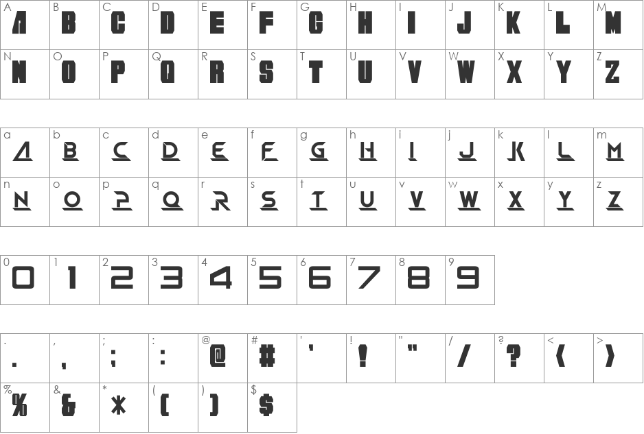 NiseGalaxyForce font character map preview