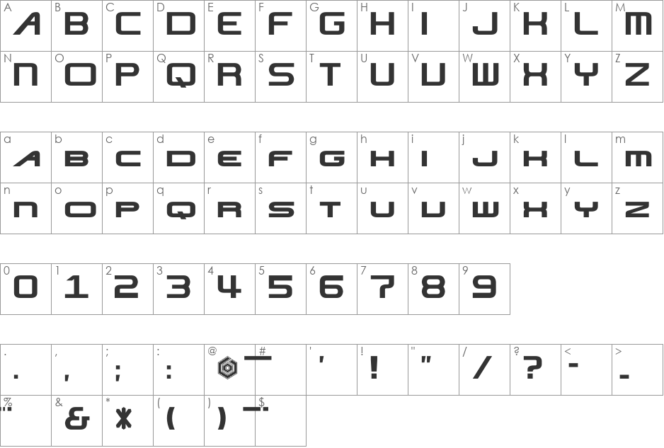 NiseJSRF font character map preview