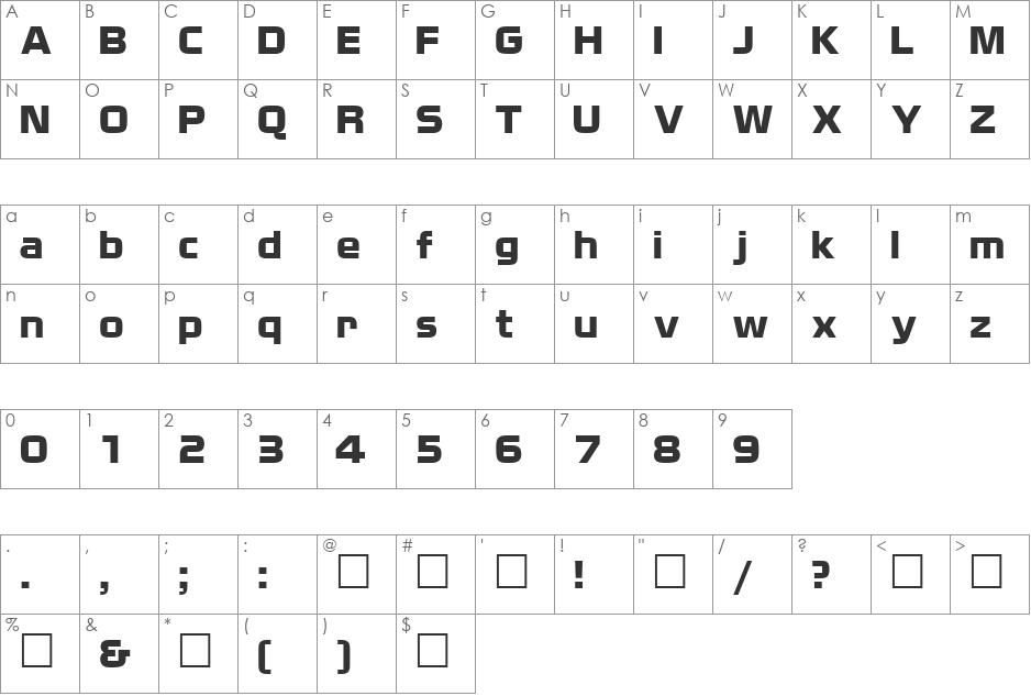 Nissan font character map preview