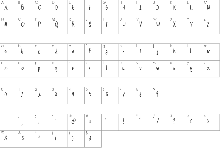 Nitalus font character map preview