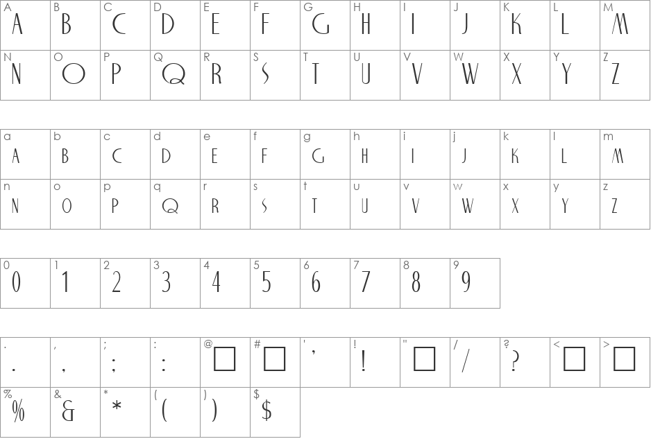 NiteClub font character map preview