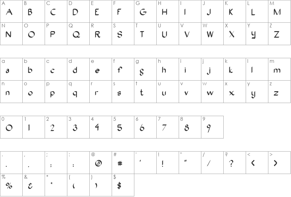 Nival font character map preview